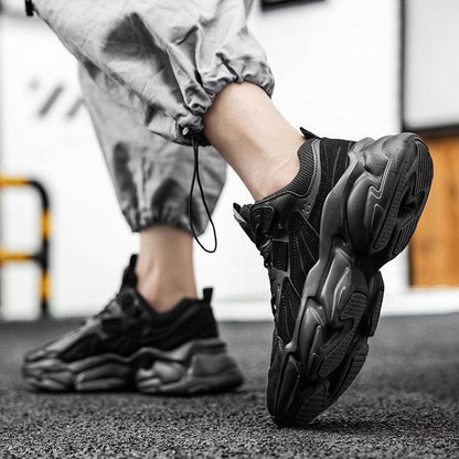 Stevvex black chunky mens sneakers pair with rugged sole, casual outdoor running style on Tampa Home & Garden Store