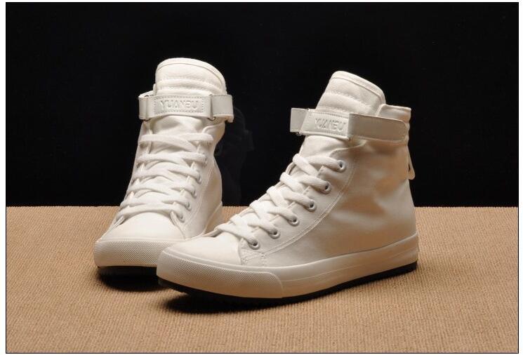 Sneakers white high-top canvas with lace-up and ankle strap, Stevvex athletic casual sneakers on Tampa Home & Garden Store