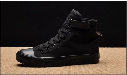 Mens black canvas high-top sneakers by Stevvex with ankle strap and vulcanized sole on Tampa Home & Garden Store
