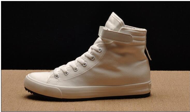 Stevvex men's white canvas high-top sneakers with ankle strap and vulcanized sole on Tampa Home & Garden Store