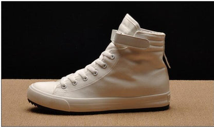 Stevvex men's white canvas high-top sneakers with ankle strap and vulcanized sole on Tampa Home & Garden Store