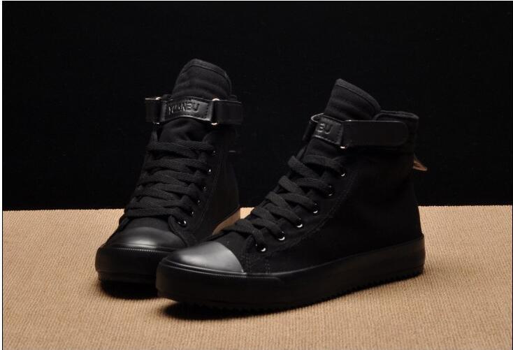 Stevvex men's black high-top canvas sneakers with strap and non-slip sole on Tampa Home & Garden Store