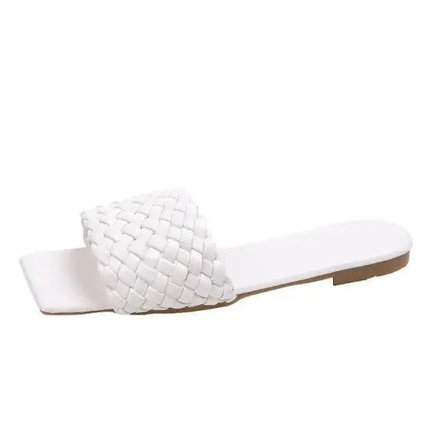 White woven strap sandal Stevvex open-toe flat slide for women on Tampa Home & Garden Store