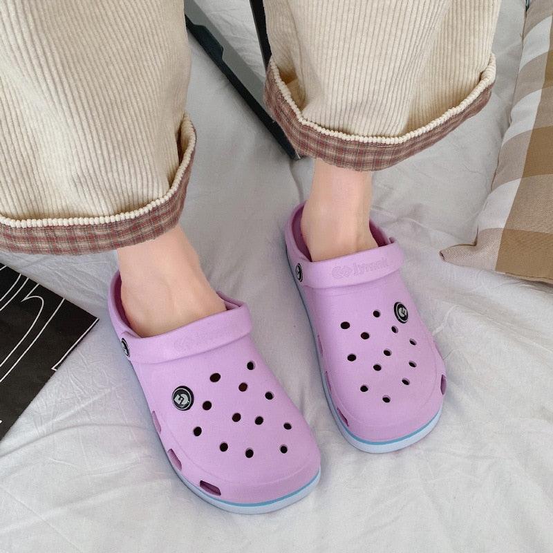 Womens Soft Eva Clogs by Stevvex lavender purple perforated non-slip beach slippers pair on Tampa Home & Garden Store