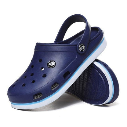 Stevvex mens navy blue clogs slippers with perforated upper ankle strap lightweight beach shoes on Tampa Home & Garden Store