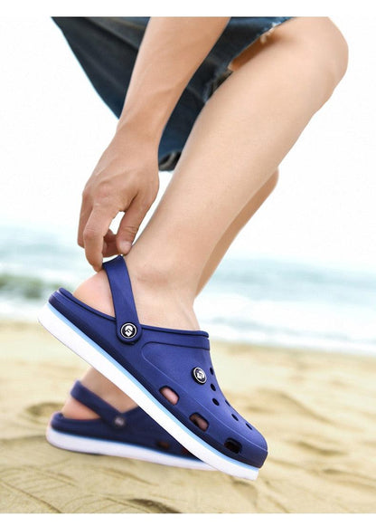 Stevvex blue men's ankle-wrap sandals with vent holes and cushioned sole for beach walks on Tampa Home & Garden Store