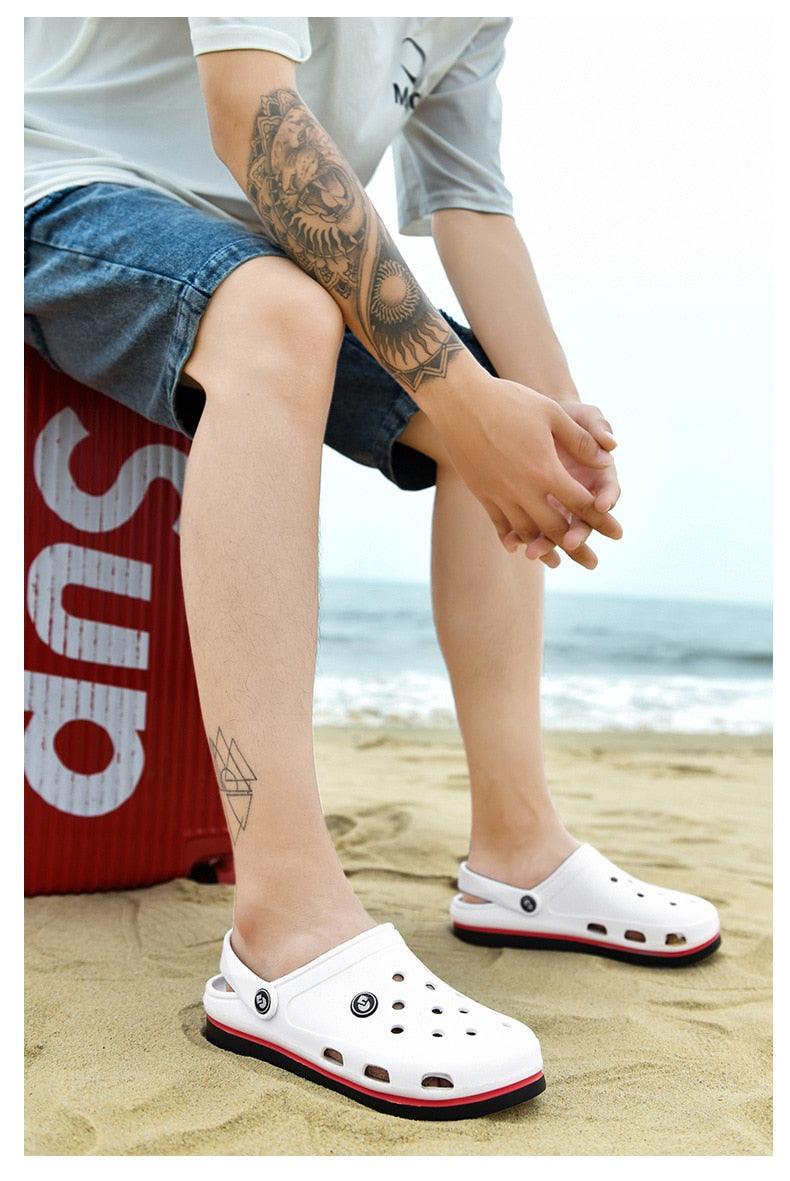 Stevvex white slip-on clogs with holes and heel strap, beach slippers on Tampa Home & Garden Store