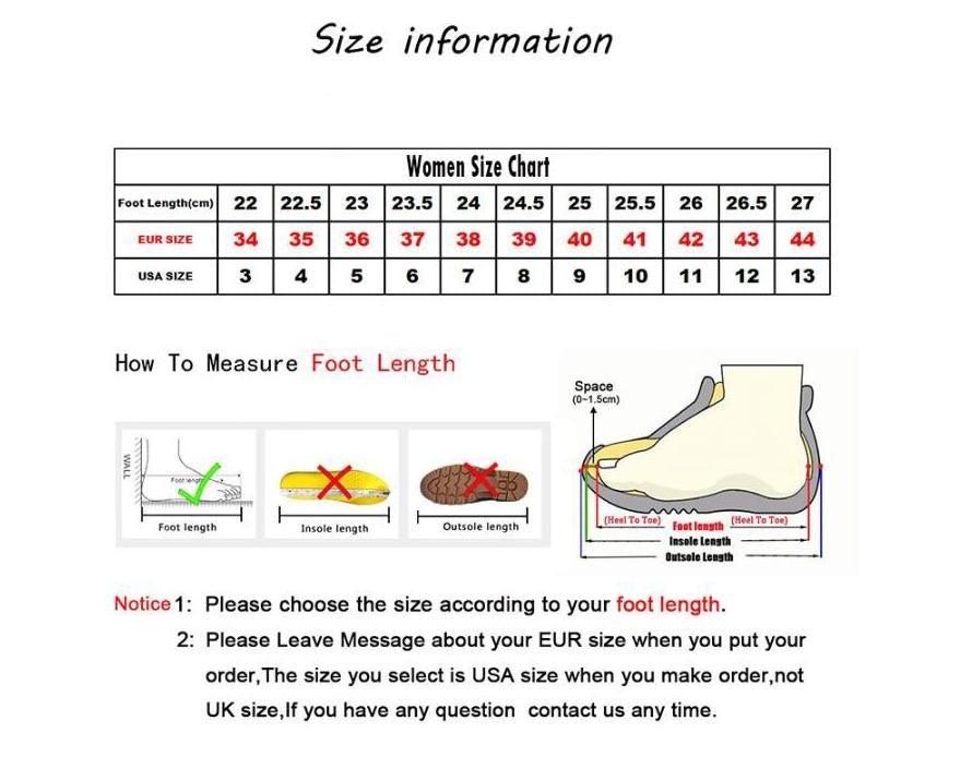 Stevvex women's sneakers size chart with foot length guide and EU/US sizes on Tampa Home & Garden Store