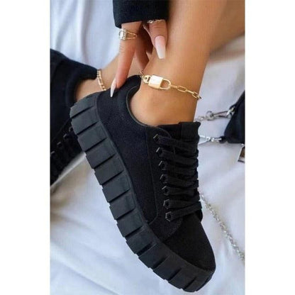 Stevvex black platform sneakers for women with chunky sole and lace-up design on Tampa Home & Garden Store