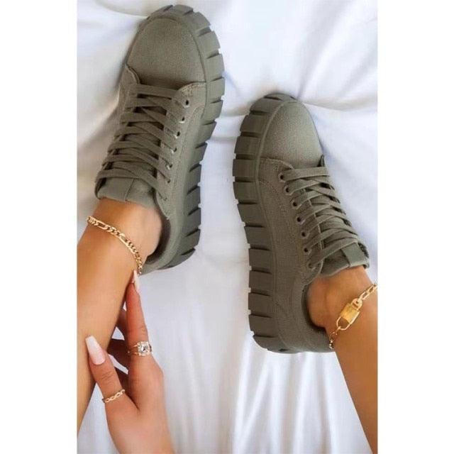 Stevvex platform sneakers olive green, chunky vulcanized sole, lightweight women’s casual shoes on Tampa Home & Garden Store