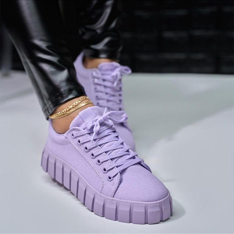 Purple platform sneakers Stevvex, women's lightweight casual vulcanized leather shoes on Tampa Home & Garden Store
