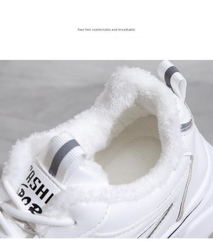 Stevvex Fashion Spring Women Sneakers white fluffy lining lace-up chunky lightweight casual on Tampa Home & Garden Store