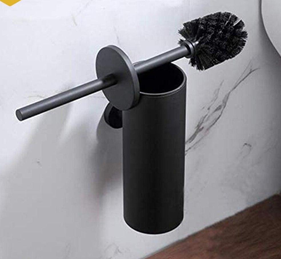 Stevvex toilet brush and wall-mount steel holder in matte black on Tampa Home & Garden Store