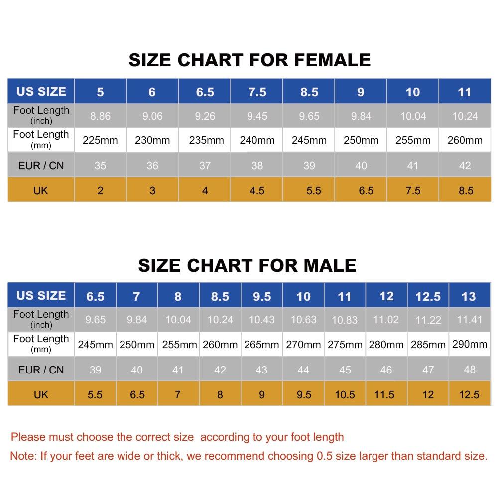 Stevvex Sneakers size chart for men and women with US, EU/CN, UK sizes and foot length data on Tampa Home & Garden Store