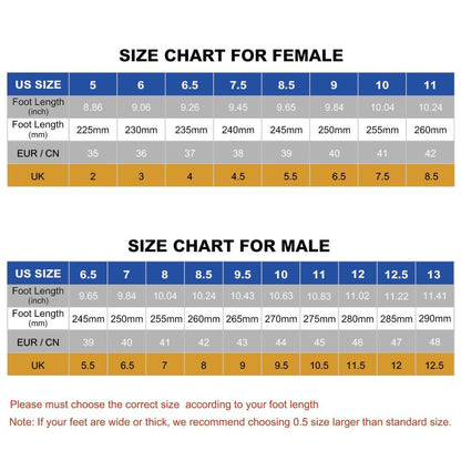 Stevvex Sneakers size chart for men and women with US, EU/CN, UK sizes and foot length data on Tampa Home & Garden Store