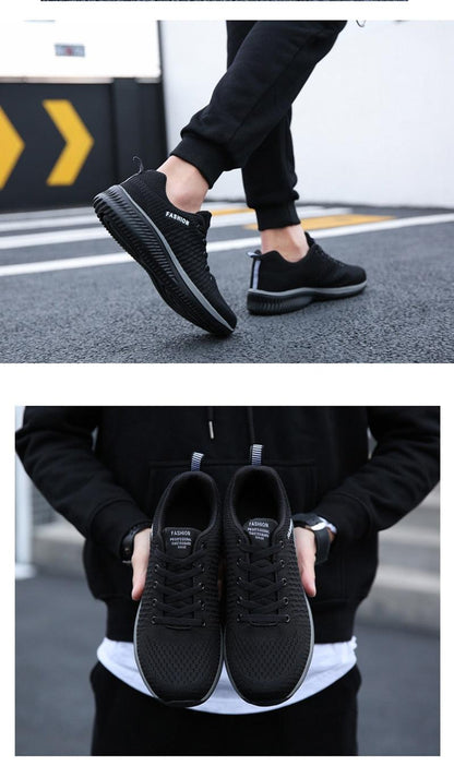 Stevvex mens sneakers lightweight no-slip, black knit upper with cushioned sole on Tampa Home & Garden Store