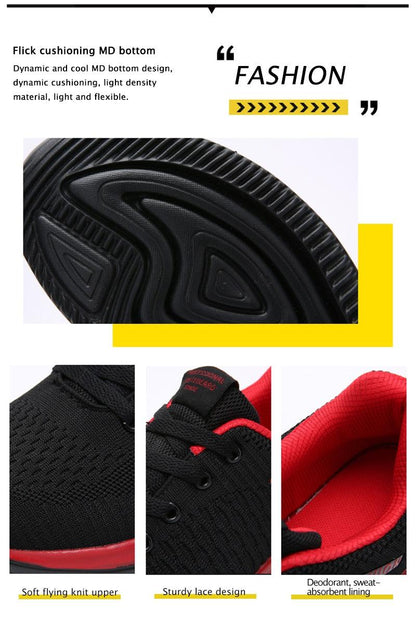 Stevvex men's lightweight black no-slip sneakers; knit upper, red lining, outsole close-up on Tampa Home & Garden Store