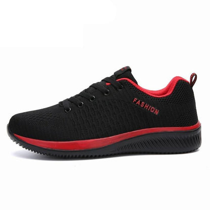 Men's lightweight fashion walking sneakers Stevvex black with red trim no-slip outsole on Tampa Home & Garden Store
