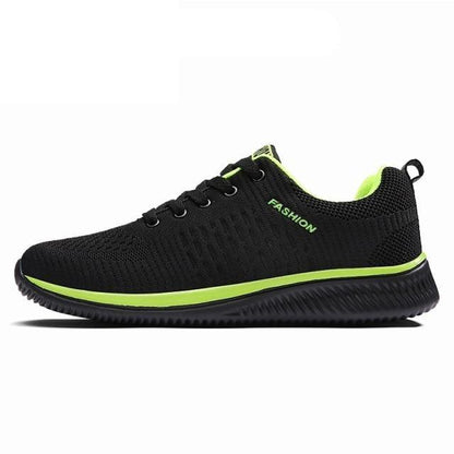 Stevvex Fashion Walking Men's Lightweight No-Slip Sneakers black knit upper neon green sole on Tampa Home & Garden Store