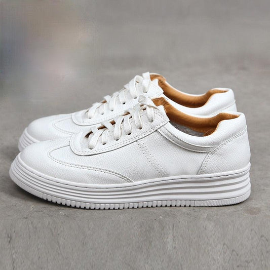 White Stevvex women's leather sneakers with lace-up front and chunky ridged sole on Tampa Home & Garden Store