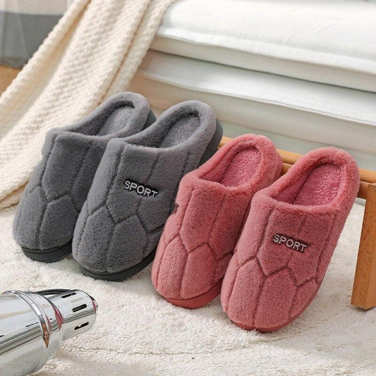 Stevvex plush winter slippers set of four, grey and pink closed-toe non-slip indoor on Tampa Home & Garden Store