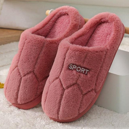 Stevvex pink plush winter slippers, closed-toe, fluffy interior, two slippers shown on Tampa Home & Garden Store