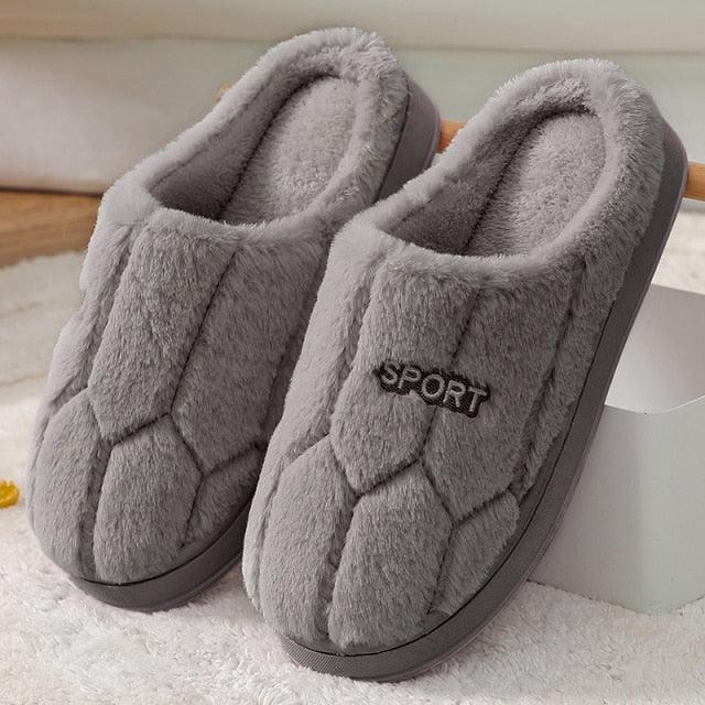 Plush gray closed-toe slippers pair with fluffy lining for indoor comfort on Tampa Home & Garden Store