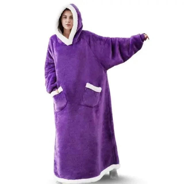 Stevvex oversized hoodie blanket purple fleece with white trim pockets on Tampa Home & Garden Store