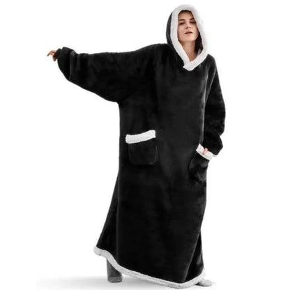Stevvex oversized hooded blanket hoodie black fleece with white trim, pockets on Tampa Home & Garden Store