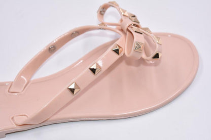 Sandals Stevvex pink bowknot flat sandal with gold studs, jelly thong sandals on Tampa Home & Garden Store