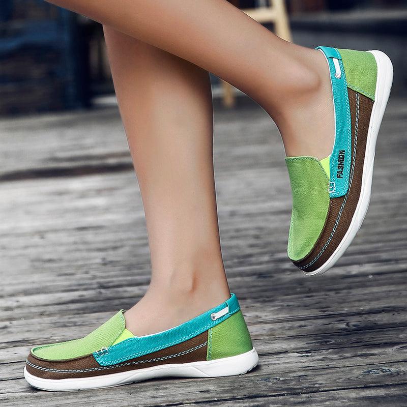 Stevvex women flat espadrille sneakers in green turquoise canvas with white sole slip-on on Tampa Home & Garden Store