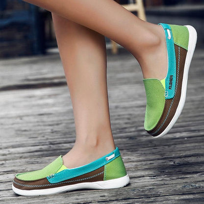 Stevvex women flat espadrille sneakers in green turquoise canvas with white sole slip-on on Tampa Home & Garden Store