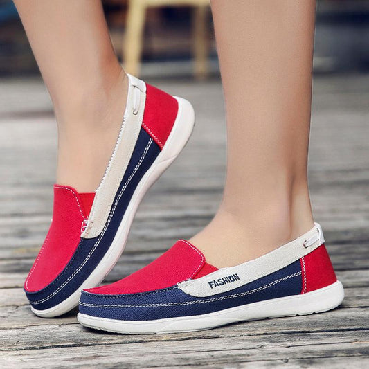 Stevvex colorblock slip-on sneakers in red navy white espadrille style on Tampa Home & Garden Store