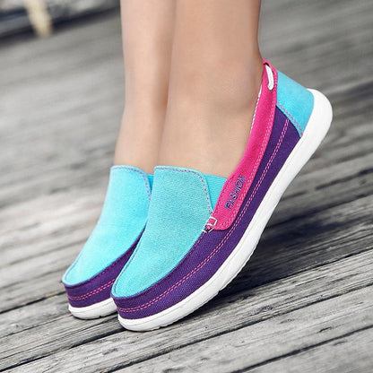 Stevvex canvas espadrilles pair in turquoise front with purple back and pink strap, white sole on Tampa Home & Garden Store
