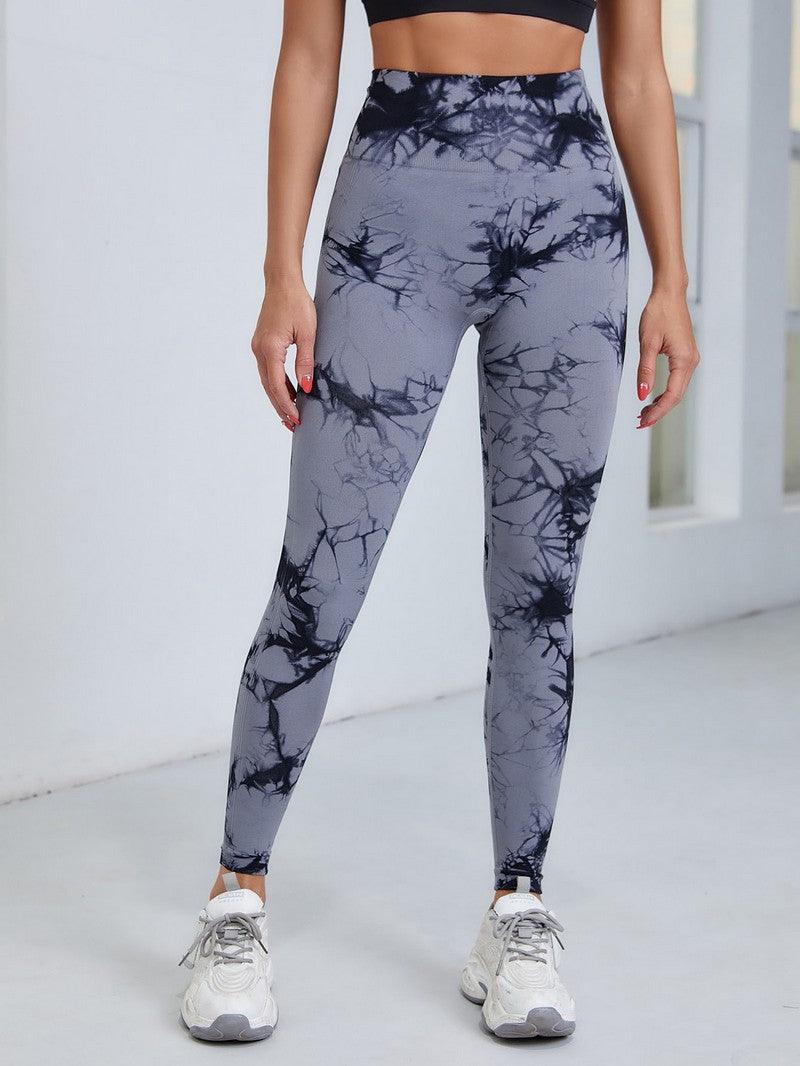 Stevvex women's high-waist seamless leggings in grey tie-dye for fitness tummy control on Tampa Home & Garden Store
