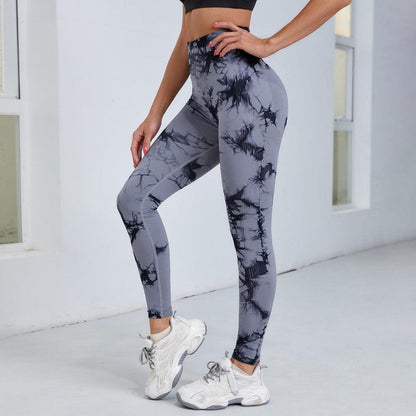 Stevvex leggings tie-dye grey high-waist seamless gym pants fitness yoga tummy control on Tampa Home & Garden Store