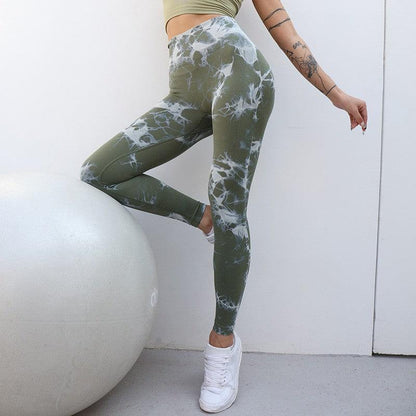 Women's leggings Stevvex high-waist olive green tie-dye seamless gym compression on Tampa Home & Garden Store