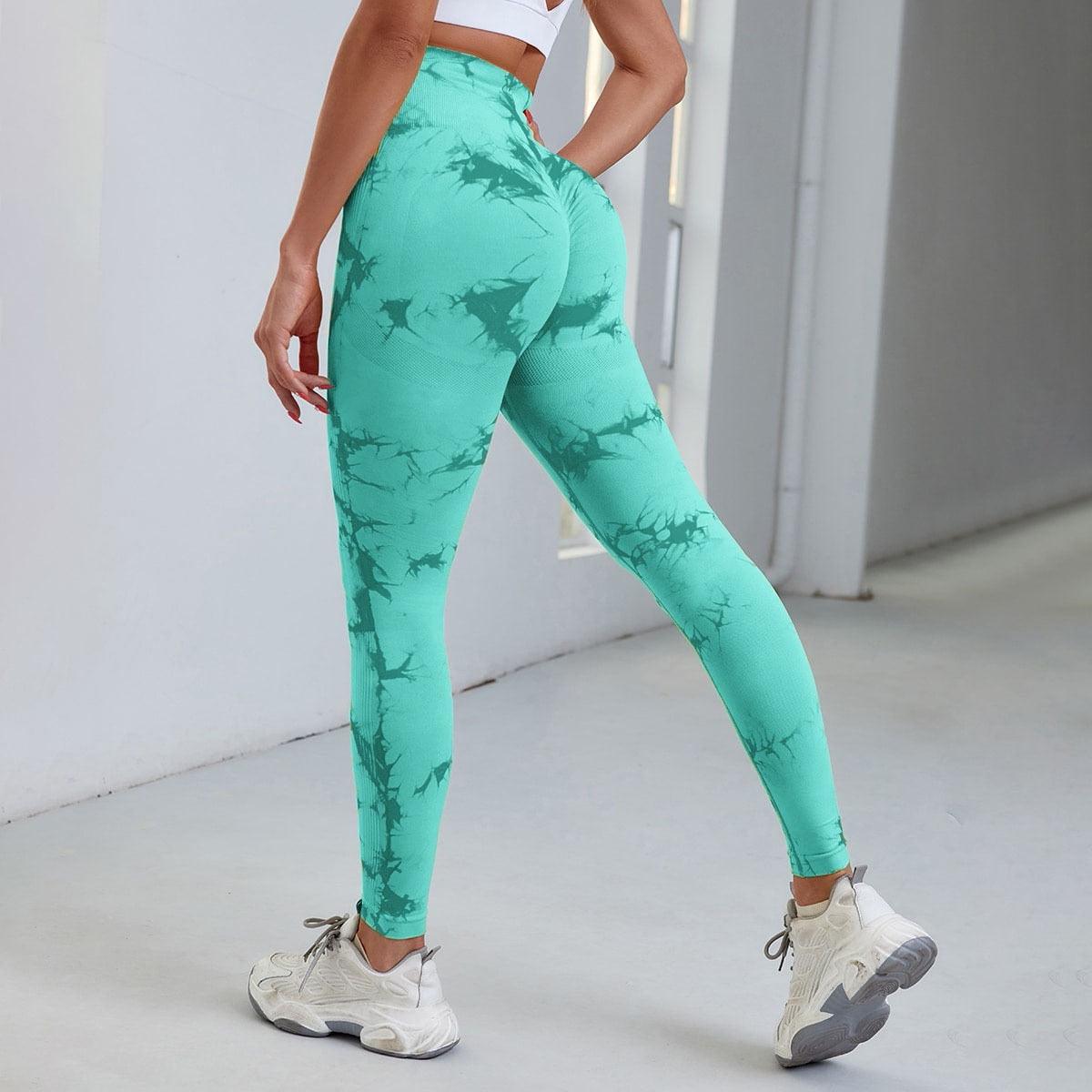Leggings Stevvex high-waist turquoise for fitness and yoga, seamless gym compression pants on Tampa Home & Garden Store