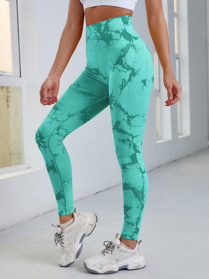 Stevvex women's high-waist teal tie-dye leggings for fitness and yoga on Tampa Home & Garden Store