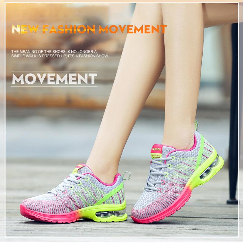 Stevvex women's breathable mesh running sneakers pair with pink accents and air cushion on Tampa Home & Garden Store