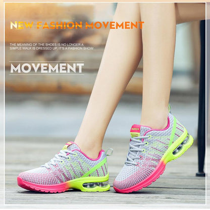 Stevvex women's breathable mesh running sneakers pair with pink accents and air cushion on Tampa Home & Garden Store