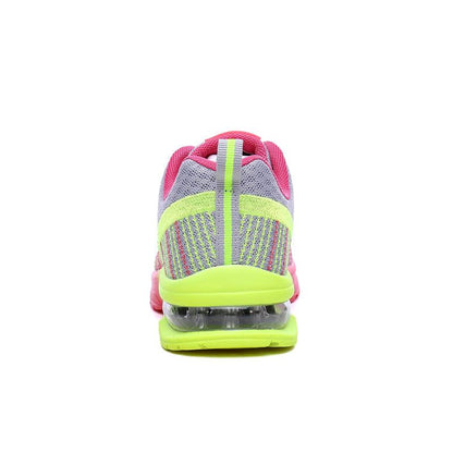 Stevvex women's running sneakers breathable gray mesh upper neon lime sole back view 1 pair on Tampa Home & Garden Store