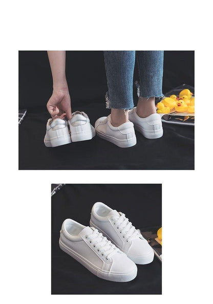 Stevvex women's white leather sneakers casual vulcanized low-top lace-up on Tampa Home & Garden Store