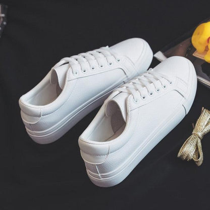 Stevvex women's white vulcanized leather sneakers, casual lace-up low-top pair on Tampa Home & Garden Store