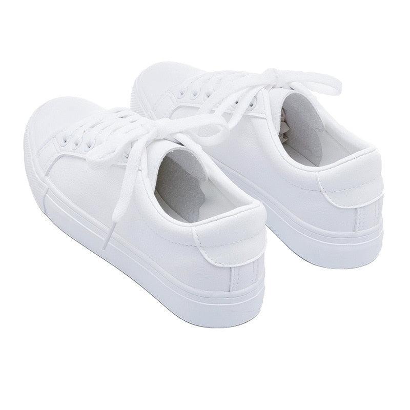 Stevvex women's white vulcanize sneakers, casual leather low-top lace-up on Tampa Home & Garden Store