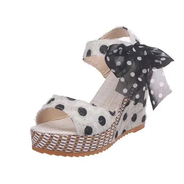 Stevvex wedge sandals ST45521JLU white polka dots faux fur, jute platform on Tampa Home & Garden Store