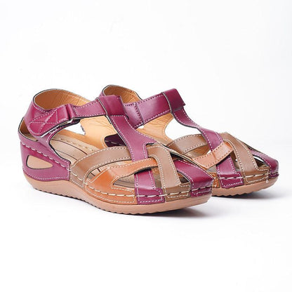 Stevvex women's multicolor leather sandals with strappy slip-on design, arch support and round toe on Tampa Home & Garden Store