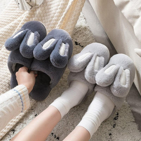 Stevvex plush rabbit-ear home slippers, two pairs in grey tones, memory foam lining on Tampa Home & Garden Store