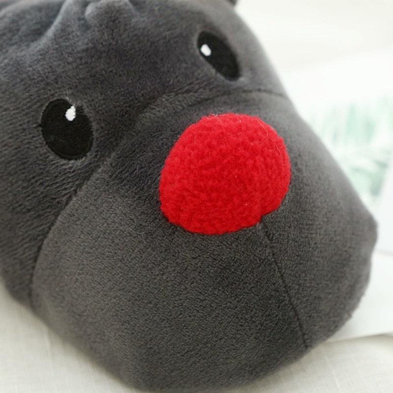 Stevvex plush deer slippers gray fuzzy fabric with red nose for indoor outdoor wear on Tampa Home & Garden Store