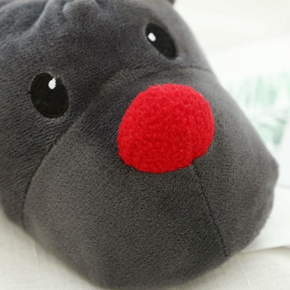 Stevvex plush deer slippers gray fuzzy fabric with red nose for indoor outdoor wear on Tampa Home & Garden Store